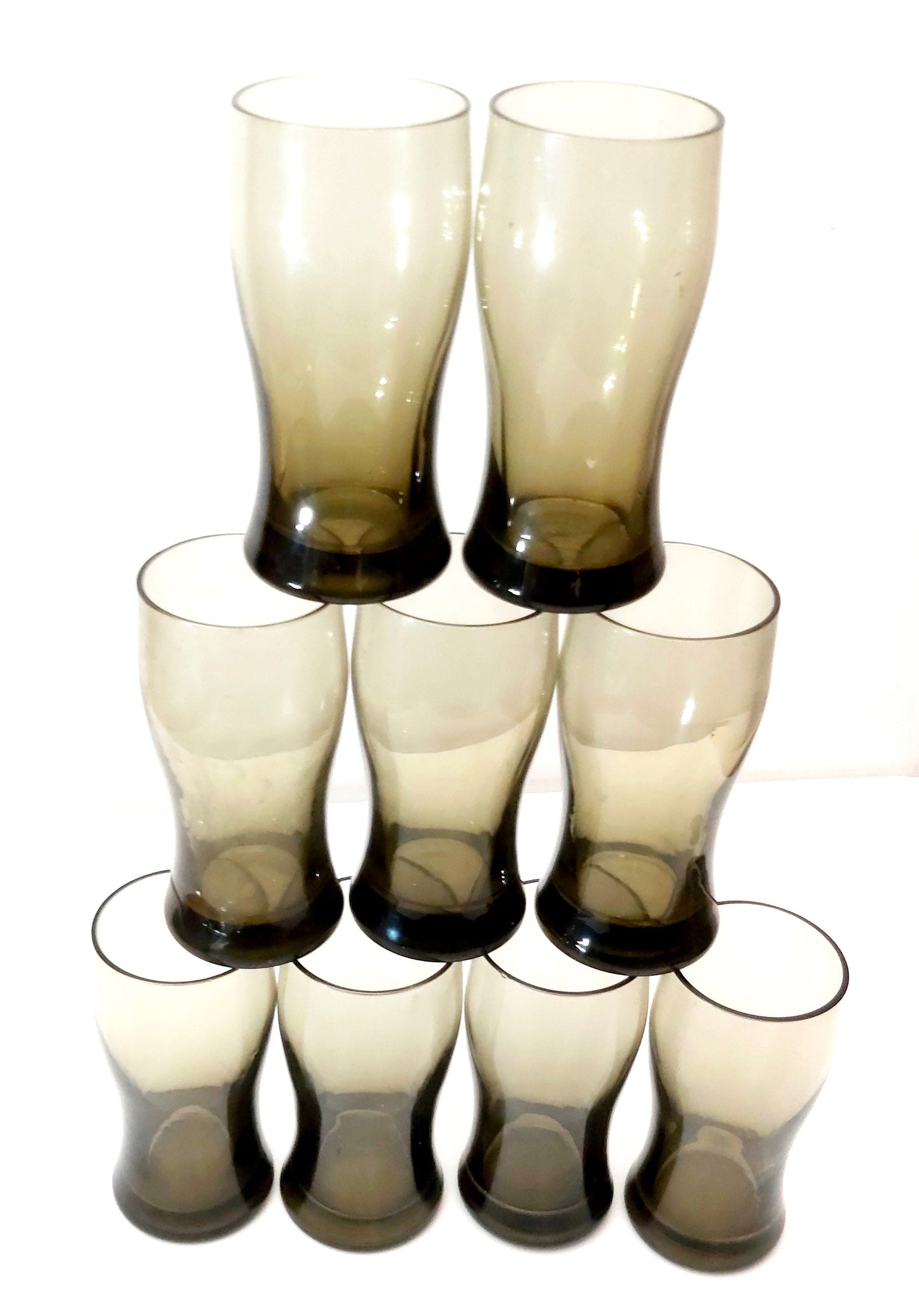 Vintage Smoke Brown Glass Tumblers - 1970s Drinkware Set of 6