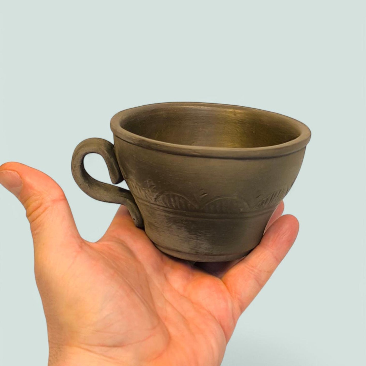 Handmade Clasical Lithuanian Unglazed Brown Clay Mug, 2000s