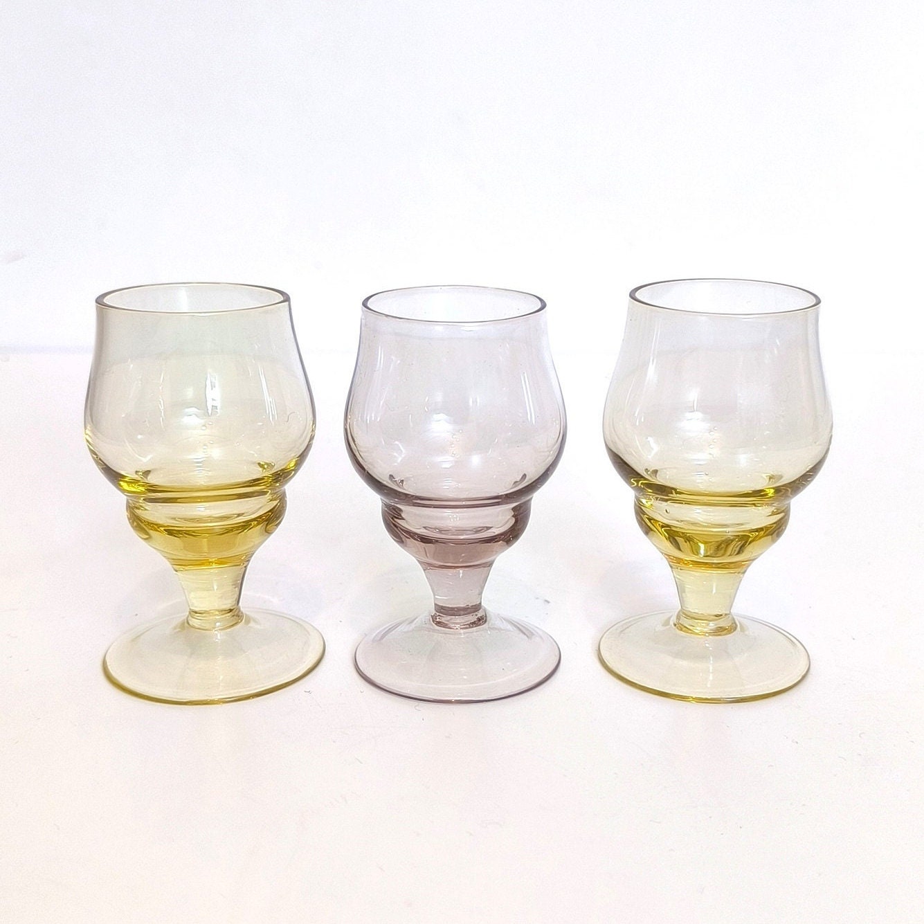 Set of 3 Colorful Shot Glasses (Yellow and Purple), Rare Collectible Lithuanian Shot Cups