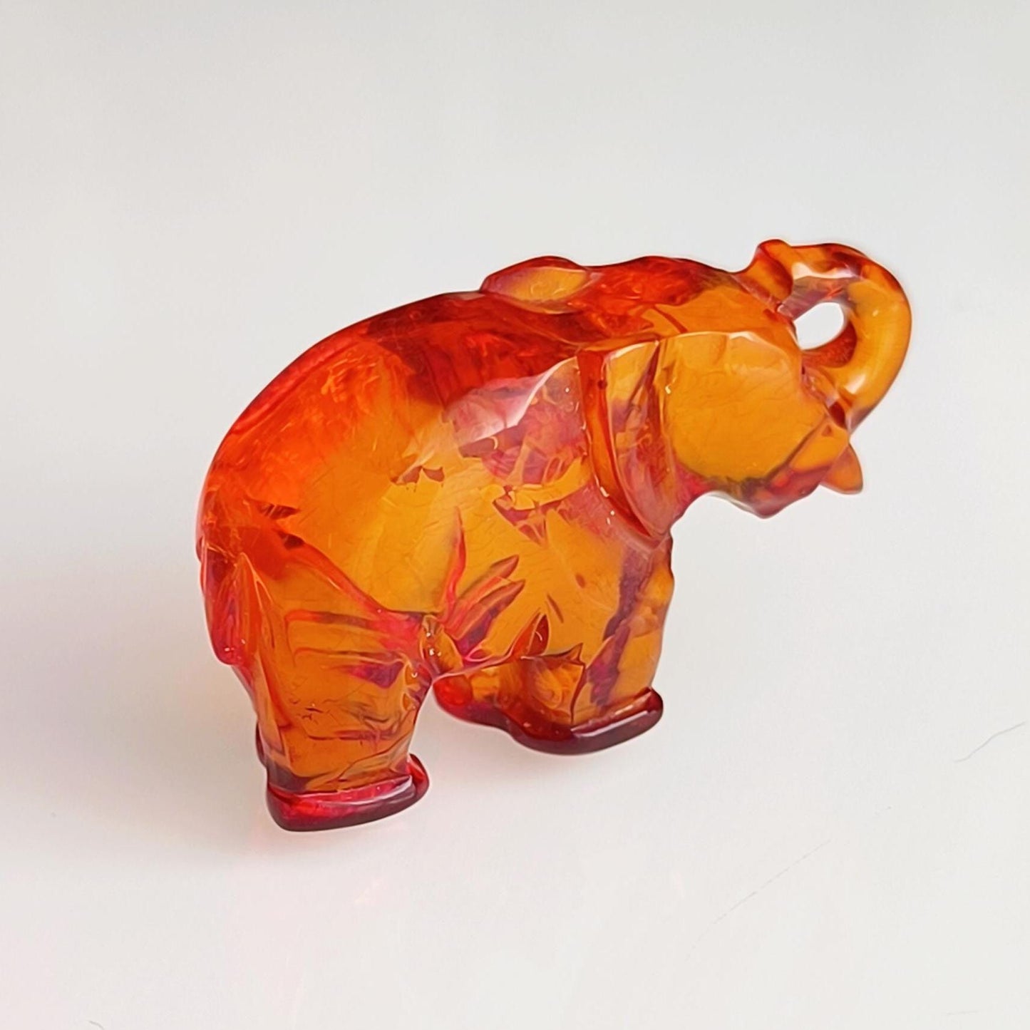 Brown Transparent Bakelite Elephant Trunk Up Handmade 1970s