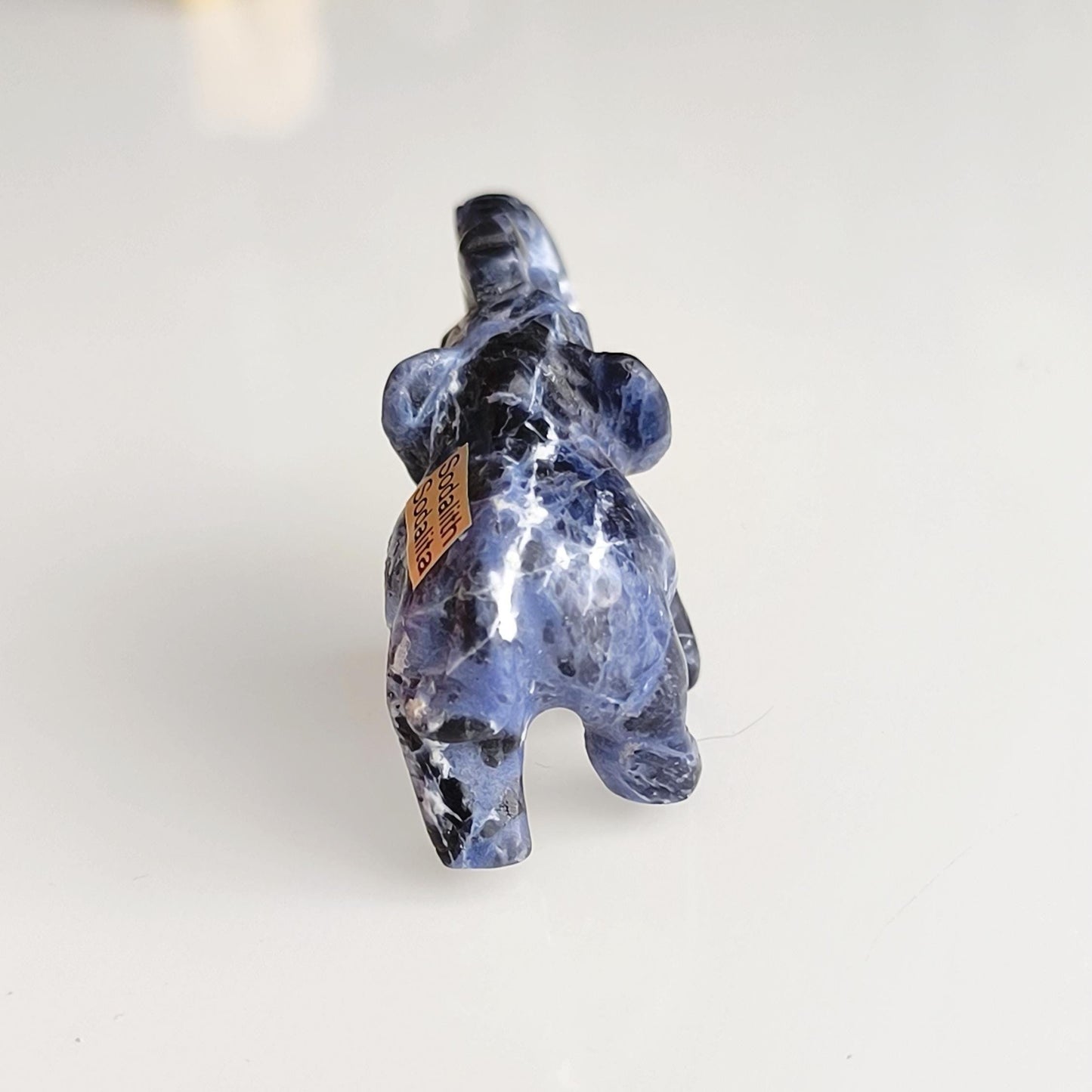 Small Blue Stone Elephant Trunk Lifted Asian Handmade 2000s