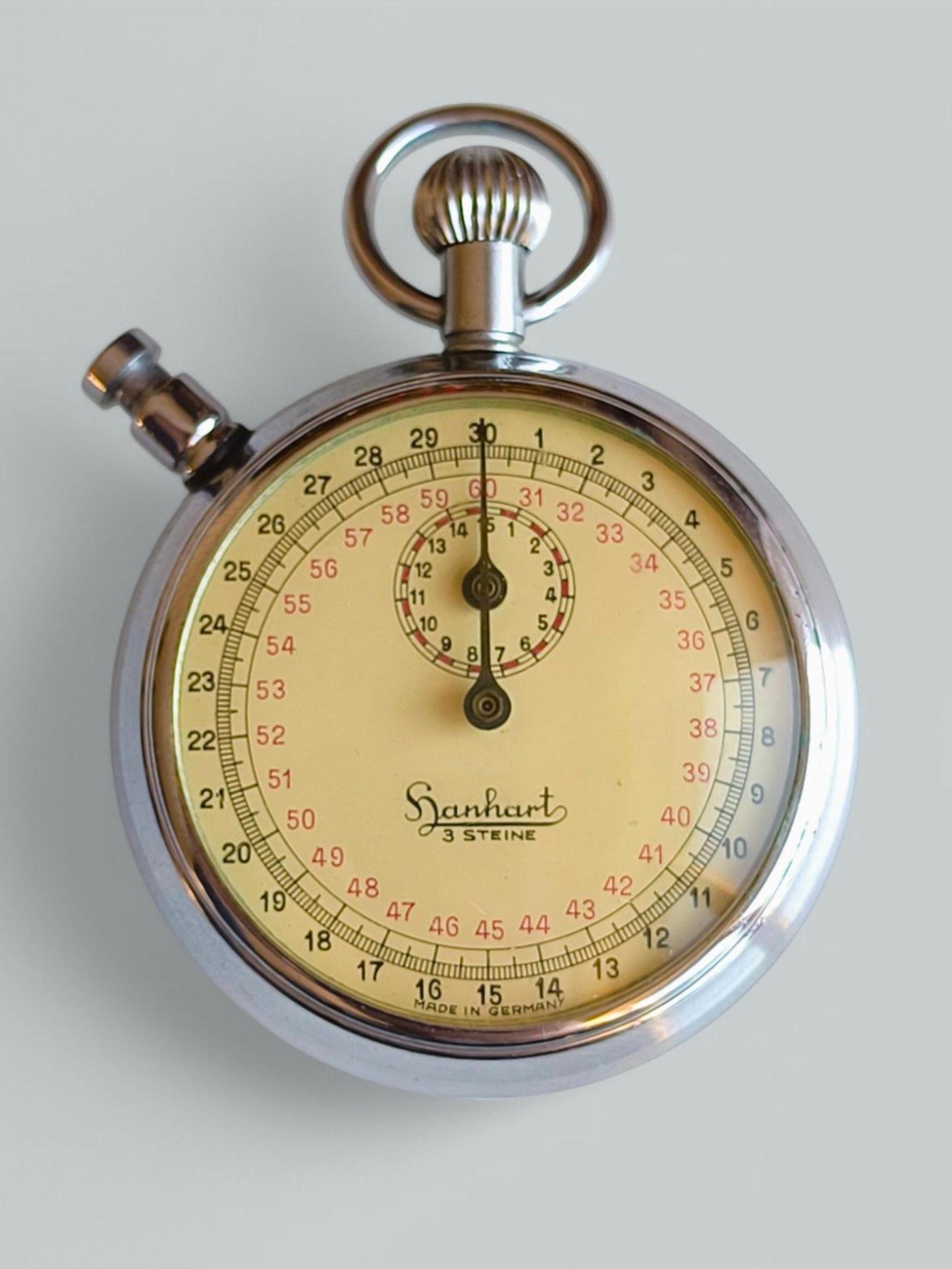 Vintage Hanhart Sports Stopwatch, Manual Winding, Chromed Metal, Germany 1950s