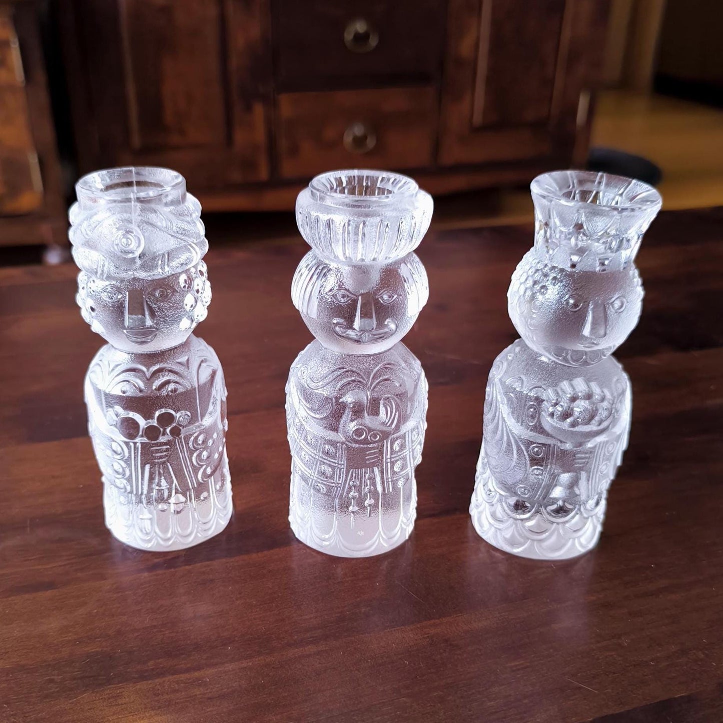 Rosenthal Three Kings crystal candlestick set, Bjorn Winblad Crystal Candleholders, 1960s