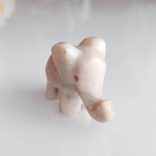 Small White Stone Elephant Statue with Red Eyes, Handmade 2000s