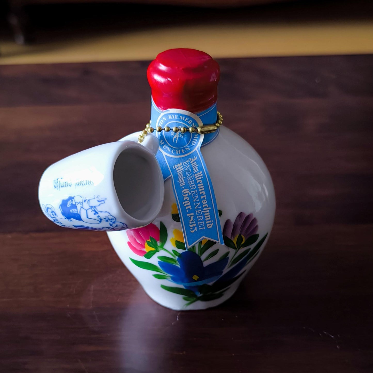Godjland Mini Porcelain Bottle with Hand-Painted Lily Design & Cup