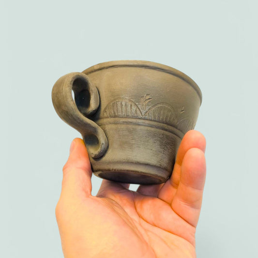 Handmade Clasical Lithuanian Unglazed Brown Clay Mug, 2000s