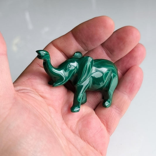 Small green malachite elephant figurine, handmade 1980s