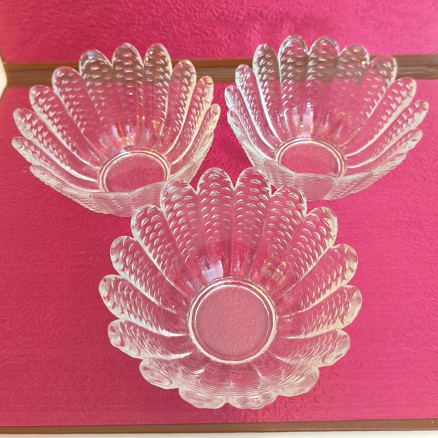 Crystal Dessert Bowls Set: Scandinavian Pressed Glass, 1970s