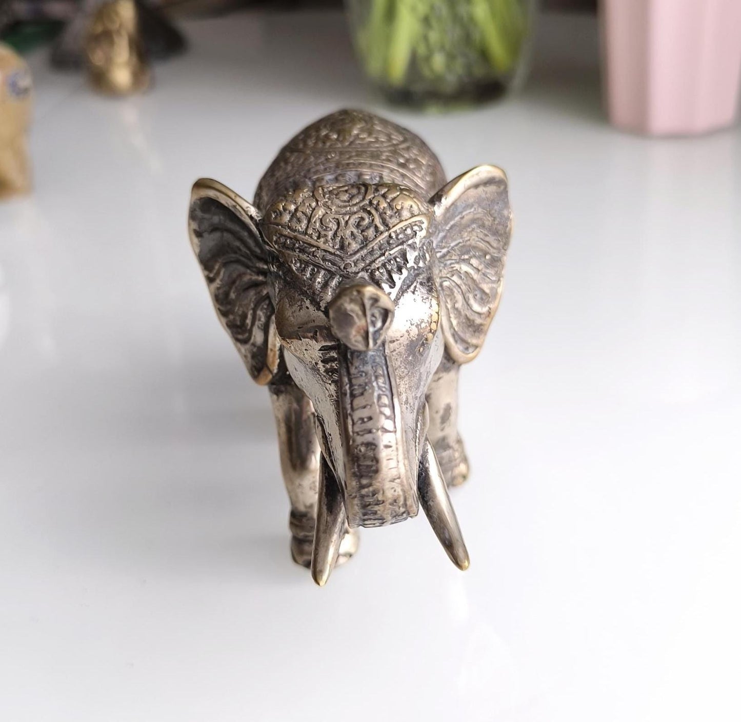 Bronze Asian Elephant Figurine with Silver Highlights, 1980s