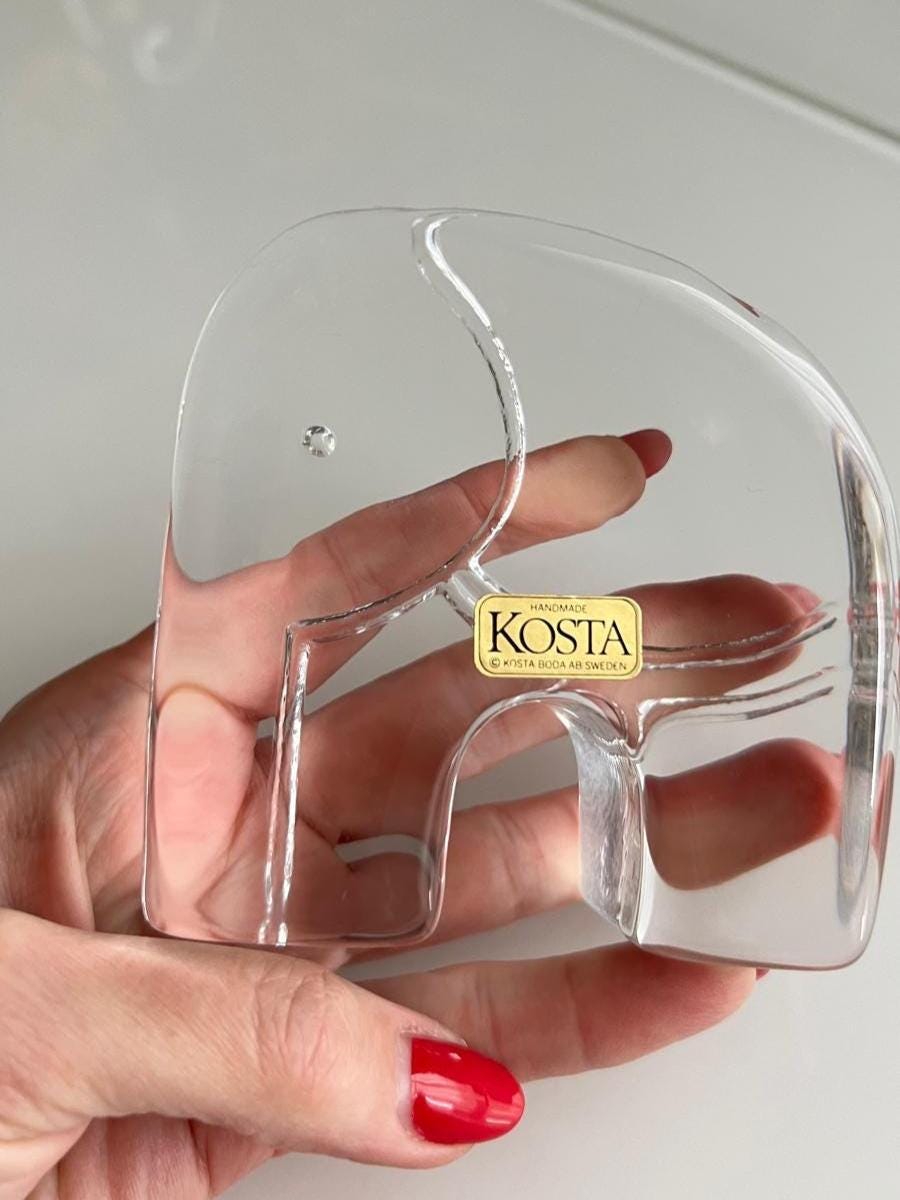 Clear Glass Paperweight Magnet Shape Elephant Figurine Sweden 1990s