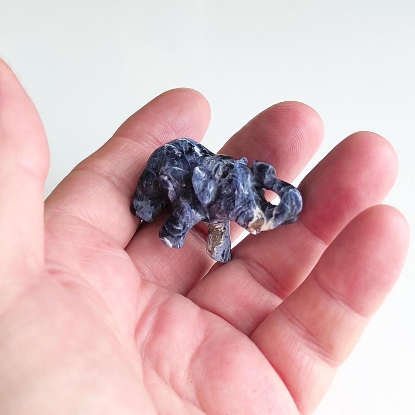 Small Blue Stone Elephant Trunk Lifted Asian Handmade 2000s