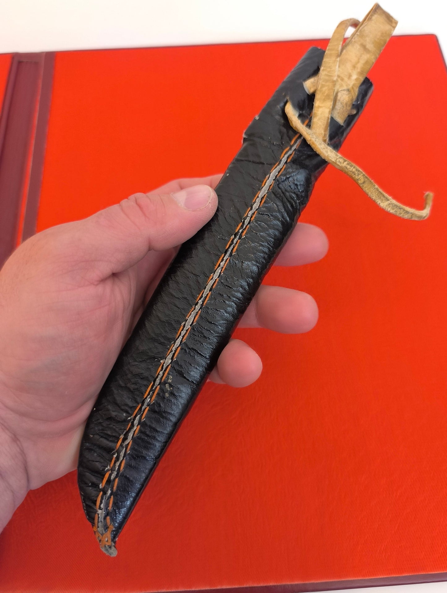 Handmade Knife Leather Case with Hand Processed Colorful Ornaments, Leather Sheath for Uzbek National Knife Pchak, Soviet Union