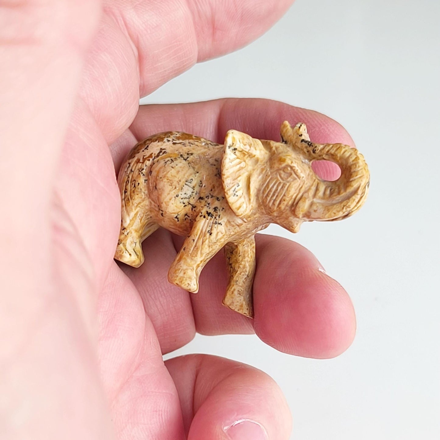 Light Brown Stone Elephant Raised Trunk Asian Handmade 2000s