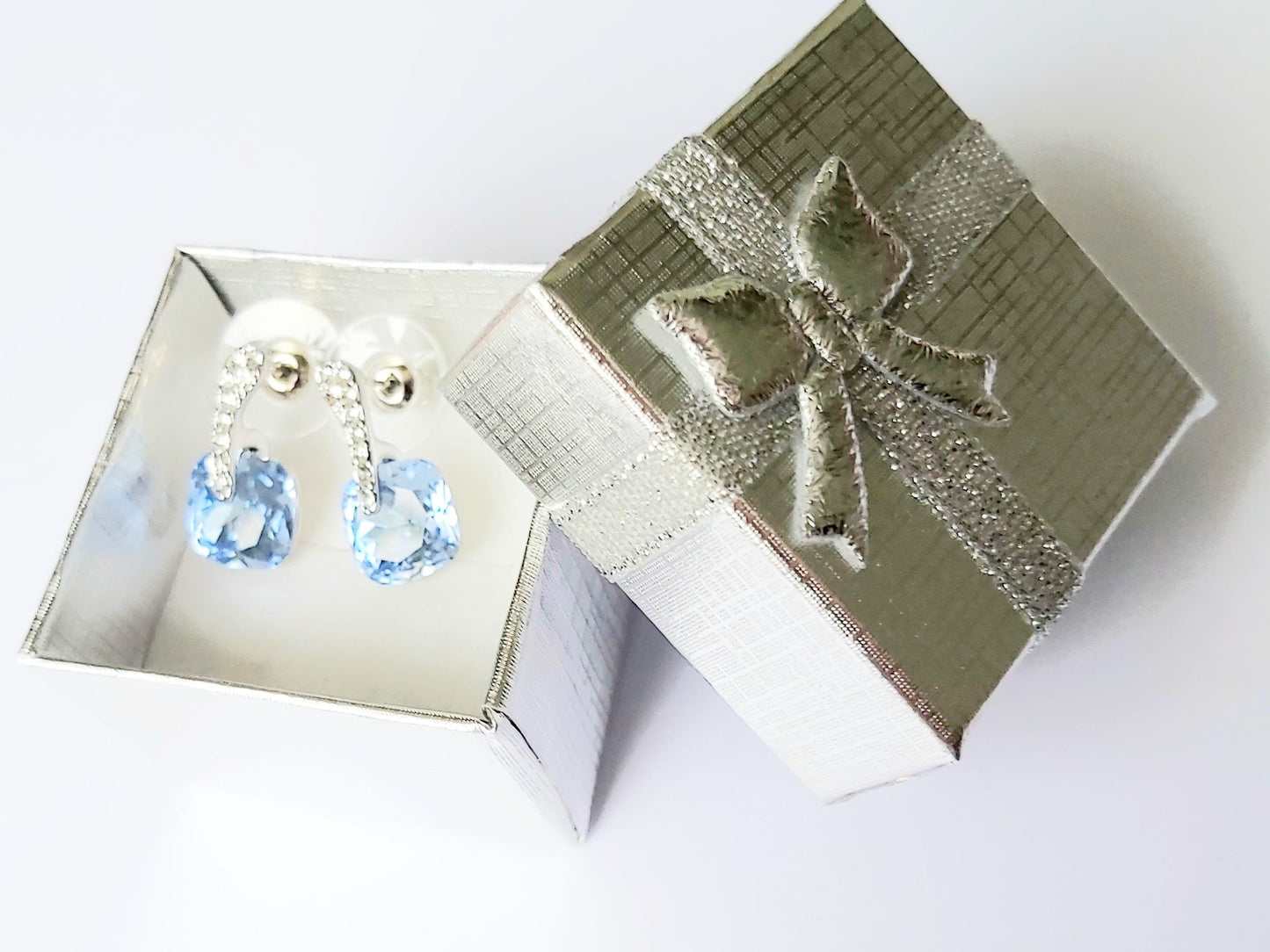 Pair of Vintage 14K Gold-Plated Stud Earrings 2000s, Diamond & Blue Topaz Imitation