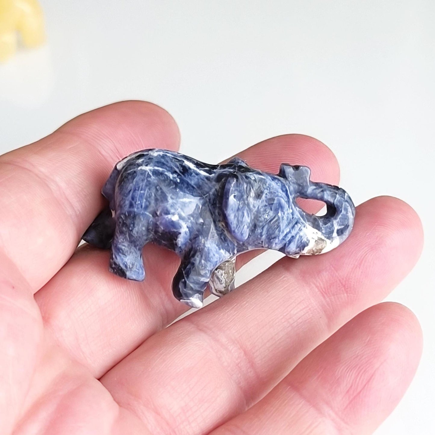 Small Blue Stone Elephant Trunk Lifted Asian Handmade 2000s