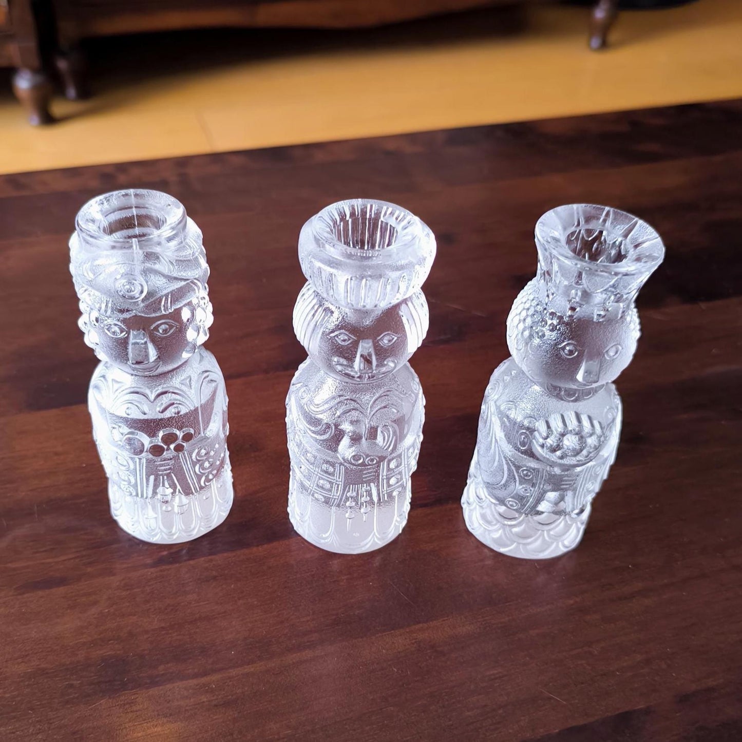 Rosenthal Three Kings crystal candlestick set, Bjorn Winblad Crystal Candleholders, 1960s