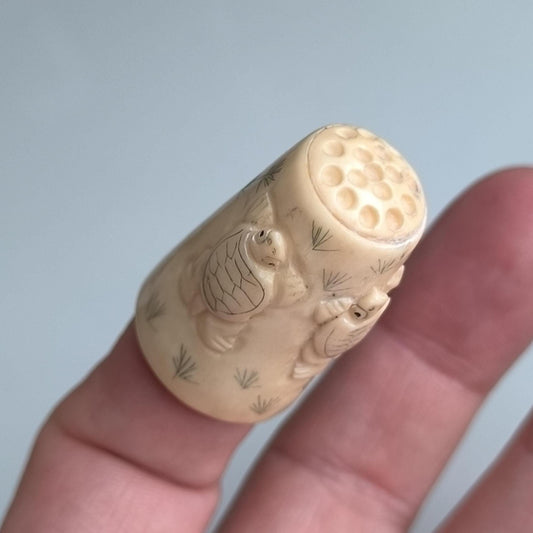 Hand Carved Stone Thimble with Turtle Figurine, 1960