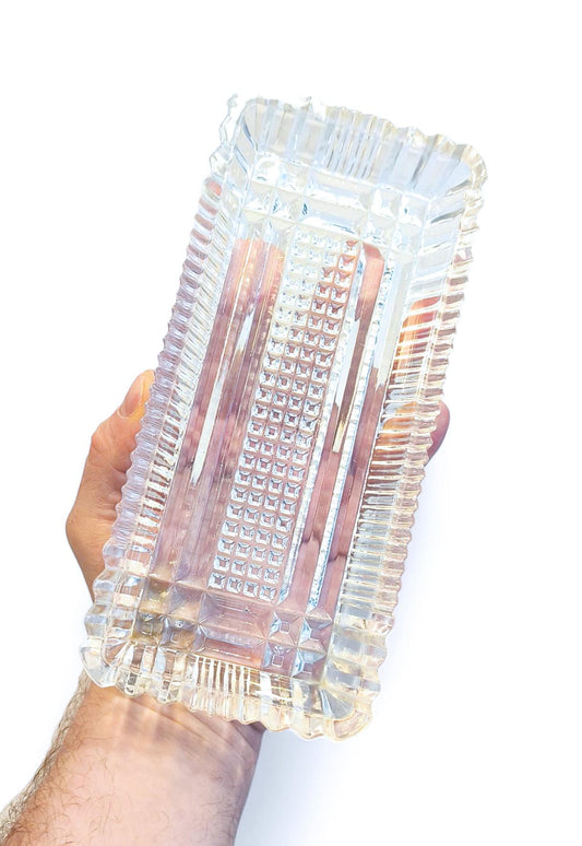 Vintage Rectangular Clear Glass Crystal Serving Dish, Salad Bowl or Herring Platter 1970s