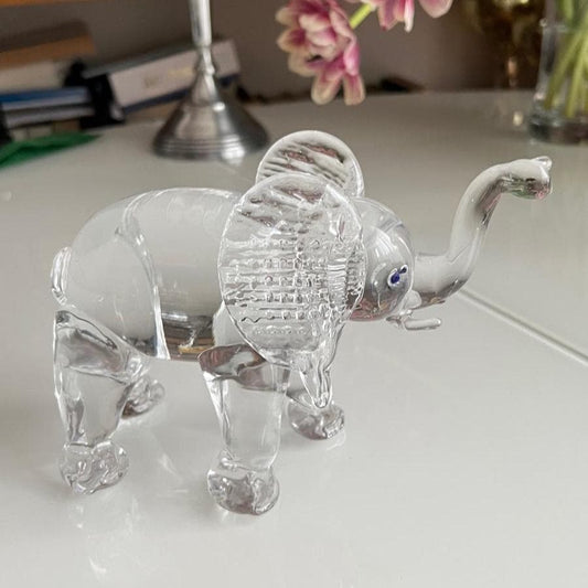 Clear Glass Elephant Figurine with Textured Ears 1980s