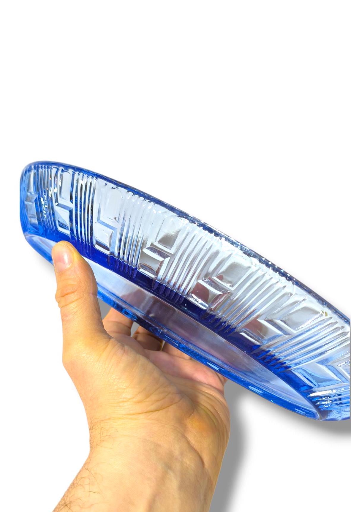 Light Blue Glass Serving Dish, 1970s, Salad Bowl or Herring Platter