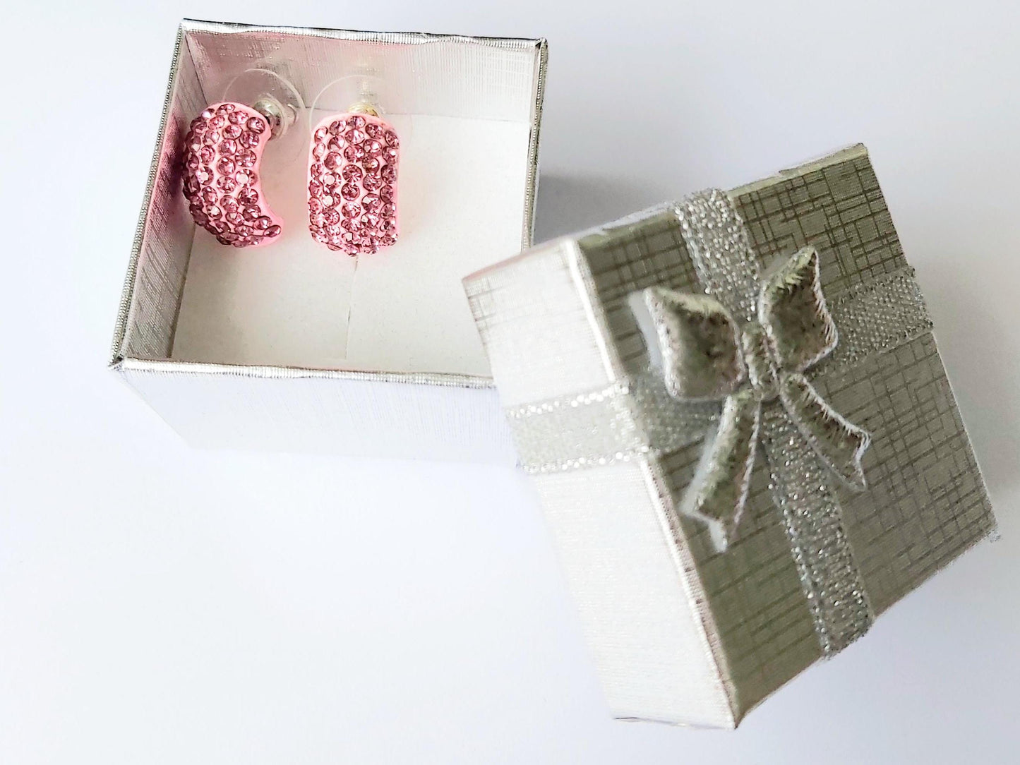 Vintage 2000s Pink Ceramic Costume Jewelry Earrings with Pink Crystals