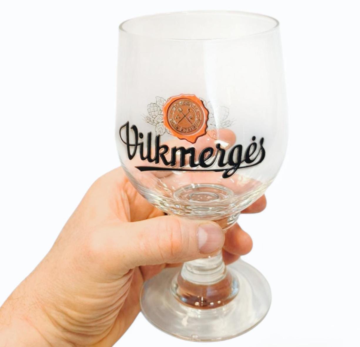 Set of 6 Tall 0.5 L Vilkmerges Beer Glasses, Original Lithuania