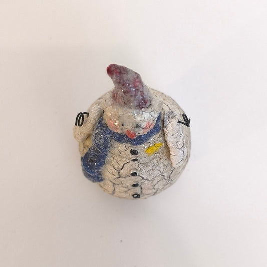 Handmade Christmas Snowman Decoration, Ceramics Coated with Enamel, Holiday Decor, Vintage Soviet 80s