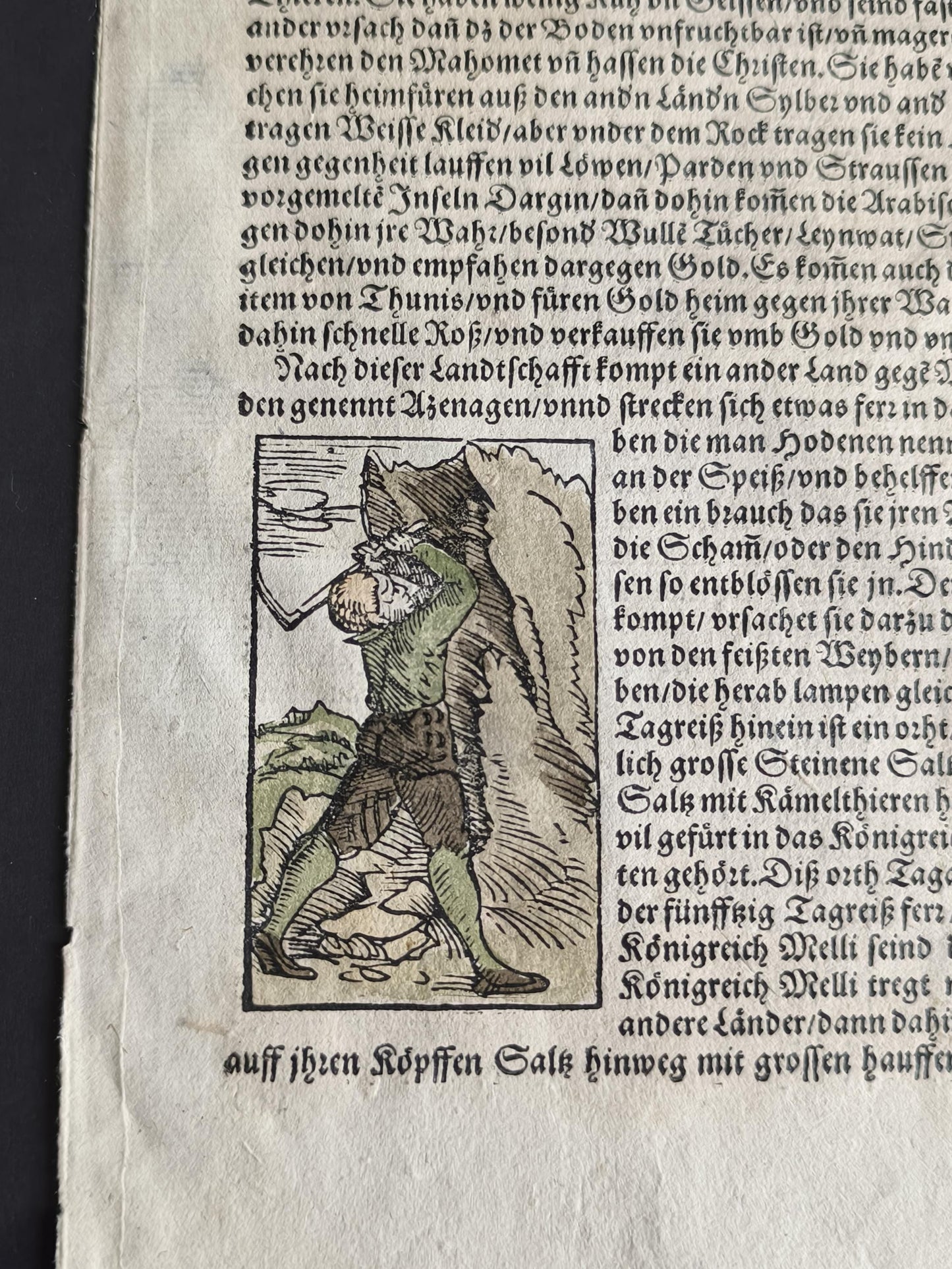 Woodcut Page from Münster’s Cosmographia, Double-Sided, ca. 1580