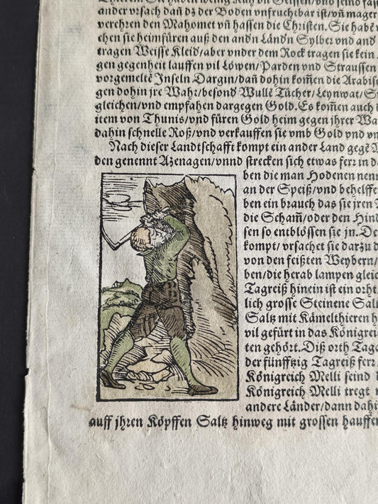 Woodcut Page from Münster’s Cosmographia, Double-Sided, ca. 1580