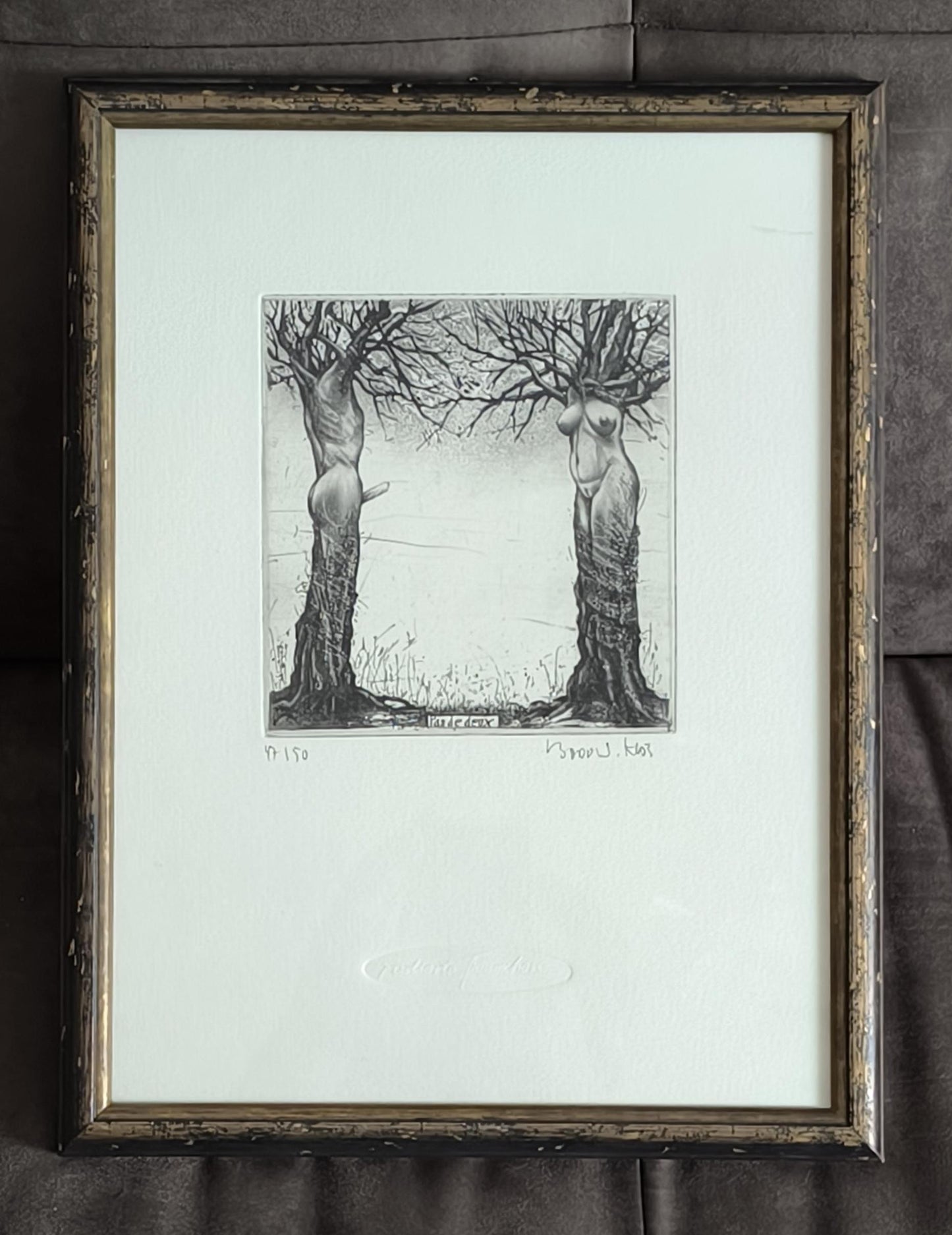 Bodo W. Klös Etching "Pas de Deux", Erotic Trees, Germany 1980s