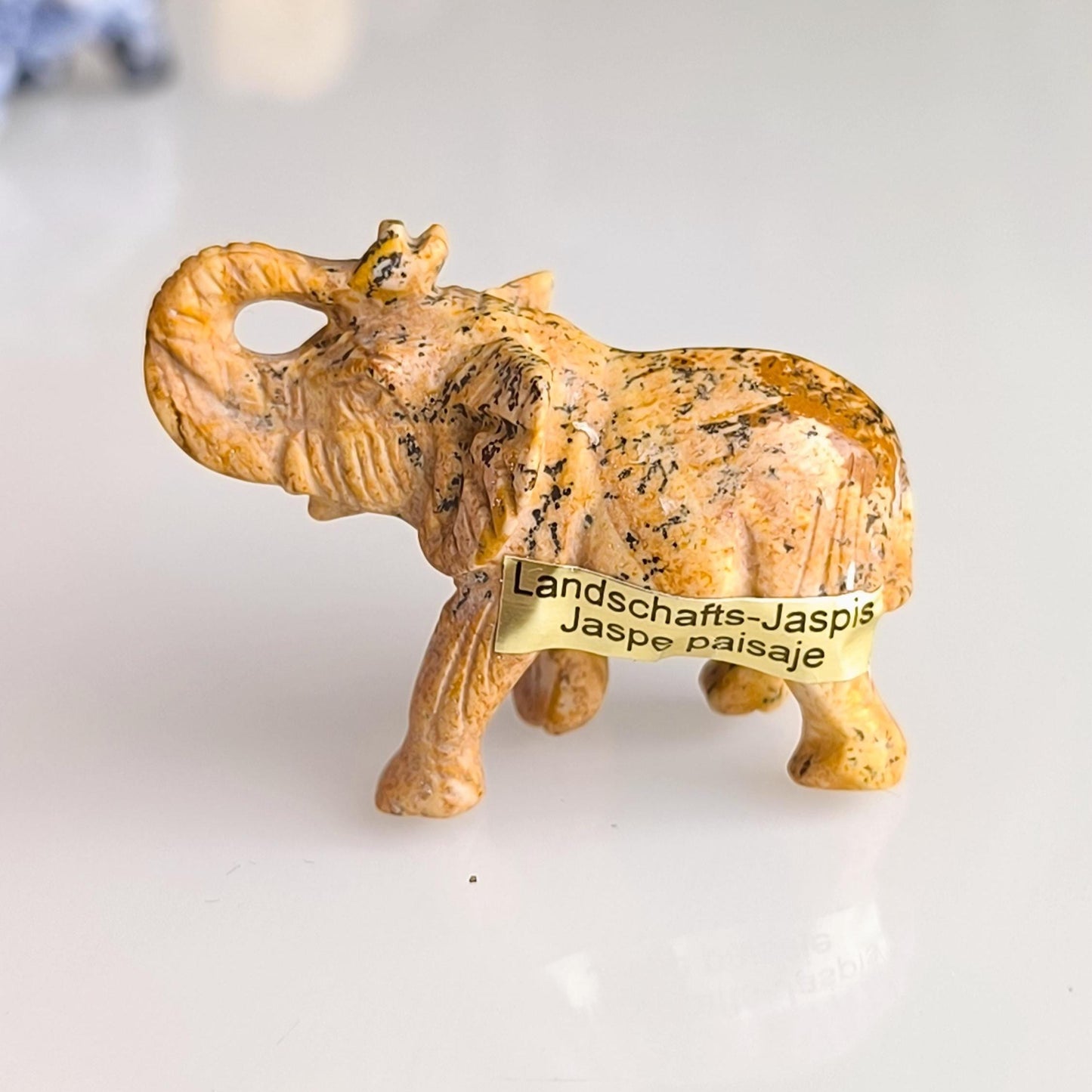 Light Brown Stone Elephant Raised Trunk Asian Handmade 2000s