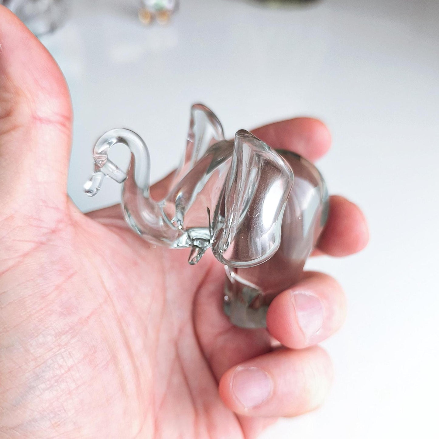 Murano Clear Crystal Glass Elephant Original Sculpture Raised Trunk 1980