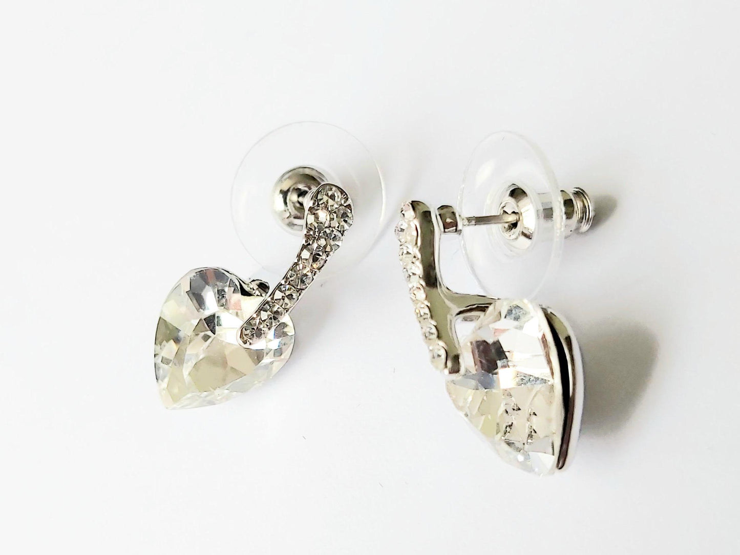 Vintage 14K Gold-Plated Stud Earrings 2000s, White Swarovski Crystal & Diamond Accent