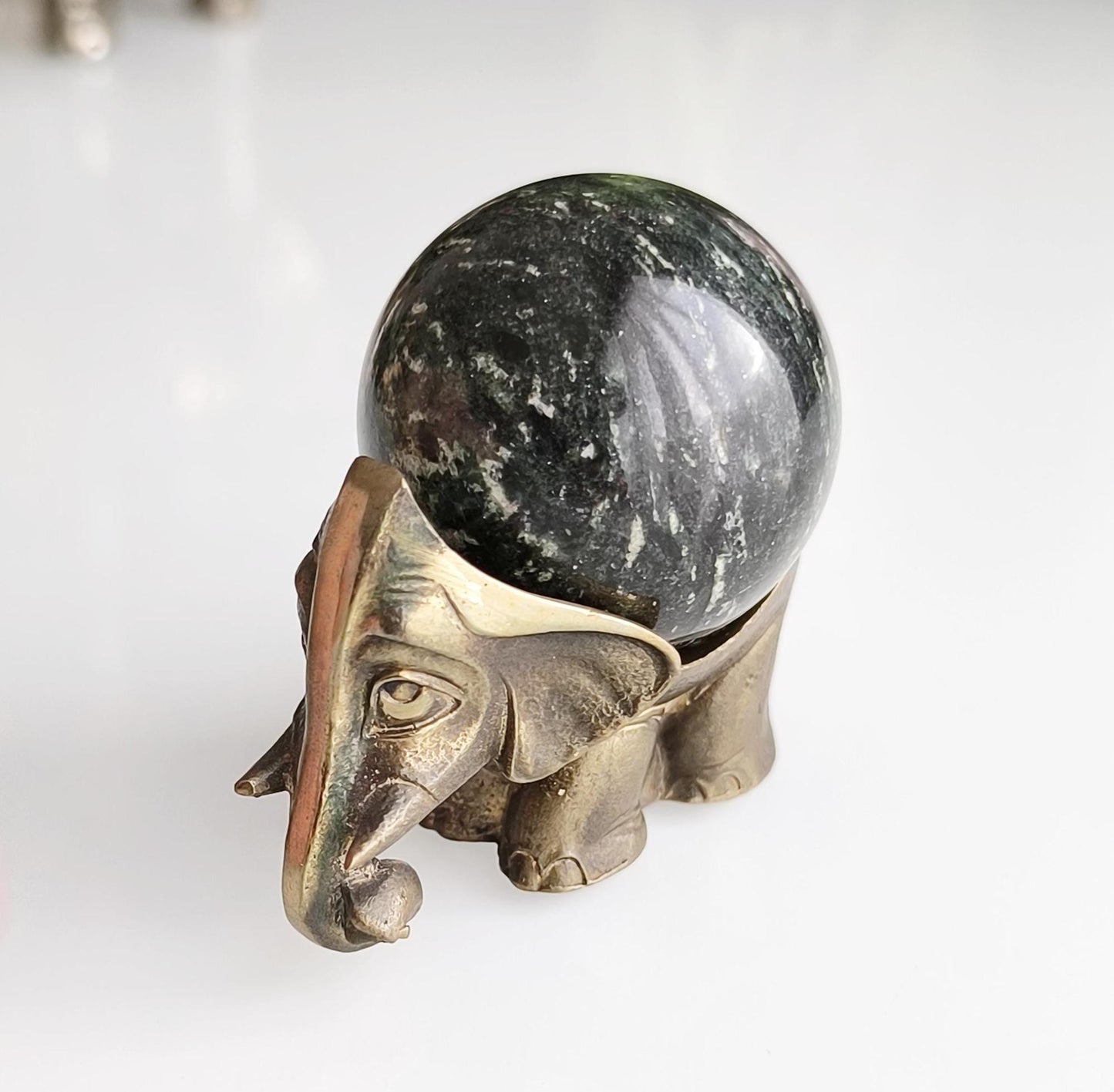 Small Bronze Asian Elephant Statue with Esoteric Black Stone, 1980s