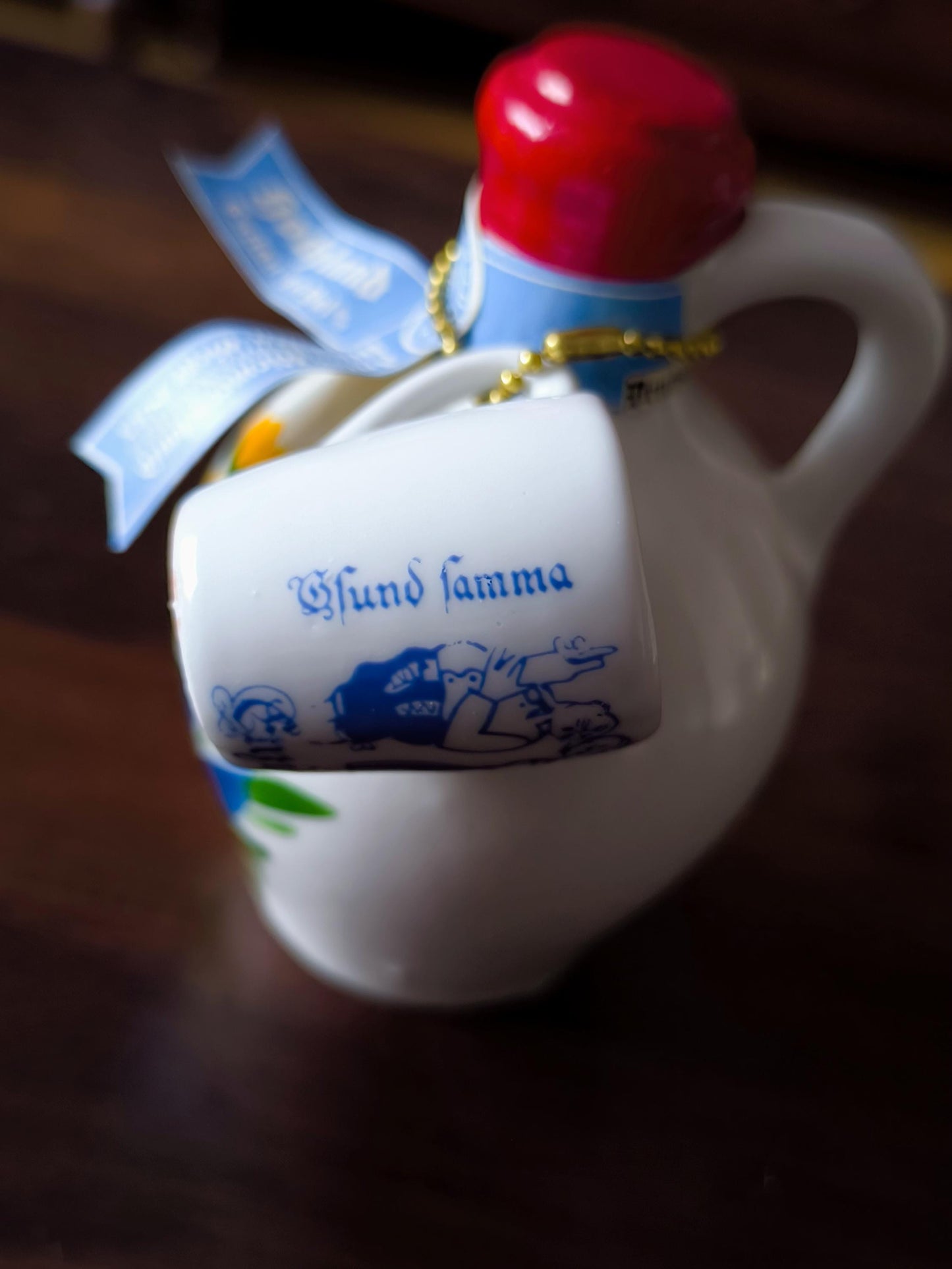 Godjland Mini Porcelain Bottle with Hand-Painted Lily Design & Cup