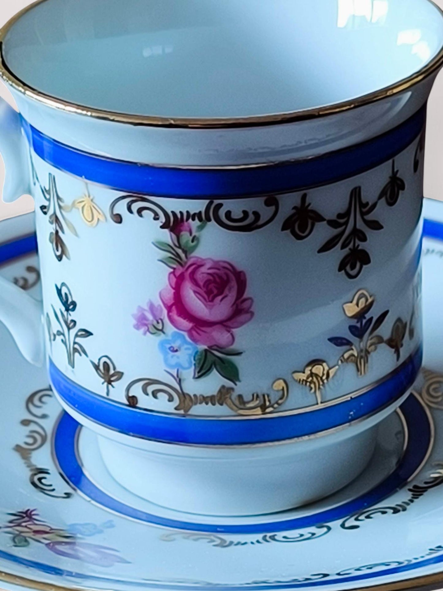 Vintage SPE Eisenberg Porcelain Coffee Cup & Saucer, Gilded, Made in GDR, 1970s