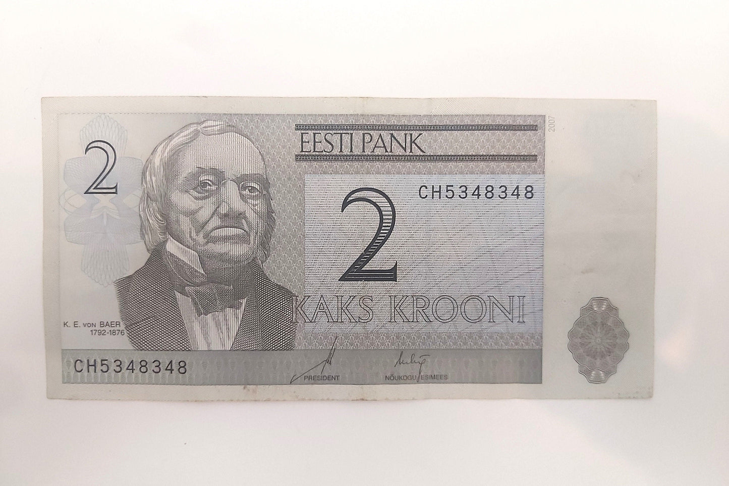 Estonian Kroon Banknote: 2 Kroon 2007, Uncirculated Paper Money