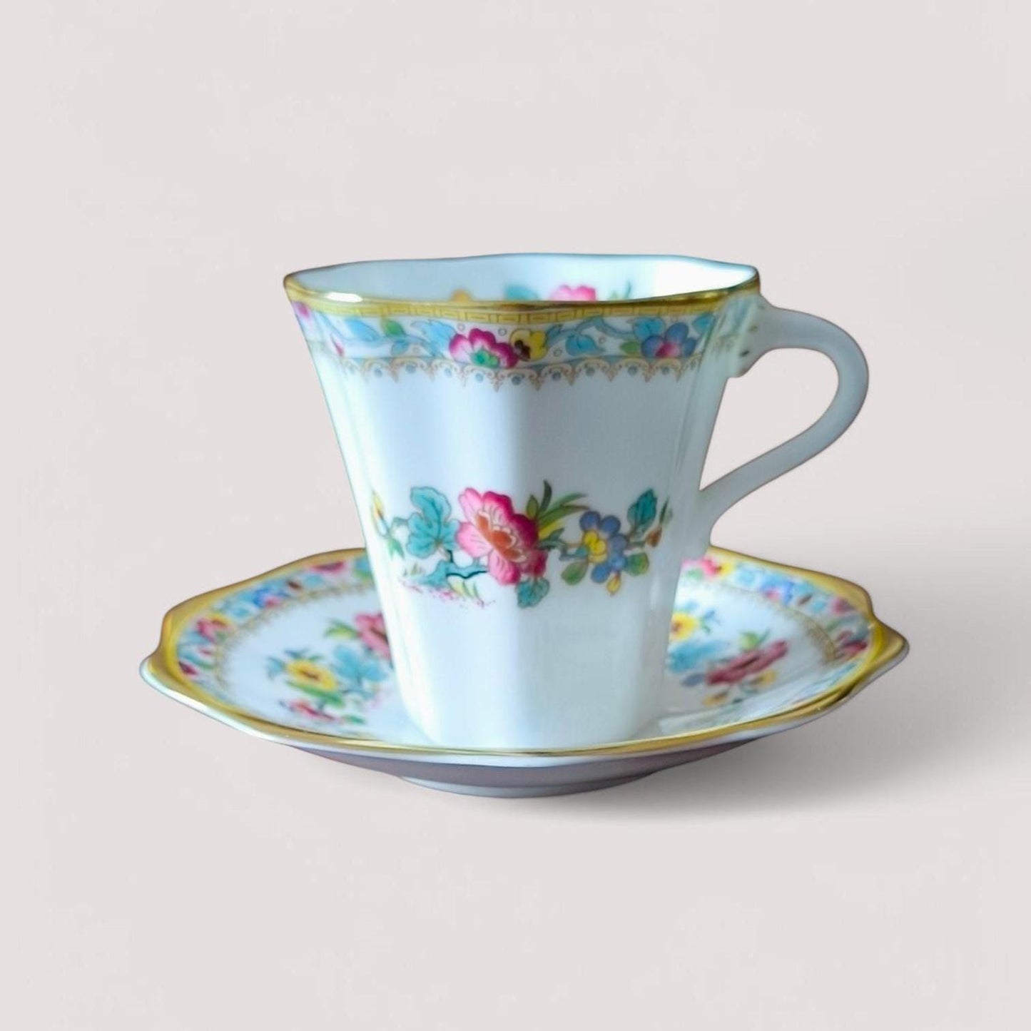 Vintage Coalport Bone Tea Cup & Saucer, Ming Rose Floral, England 1960s