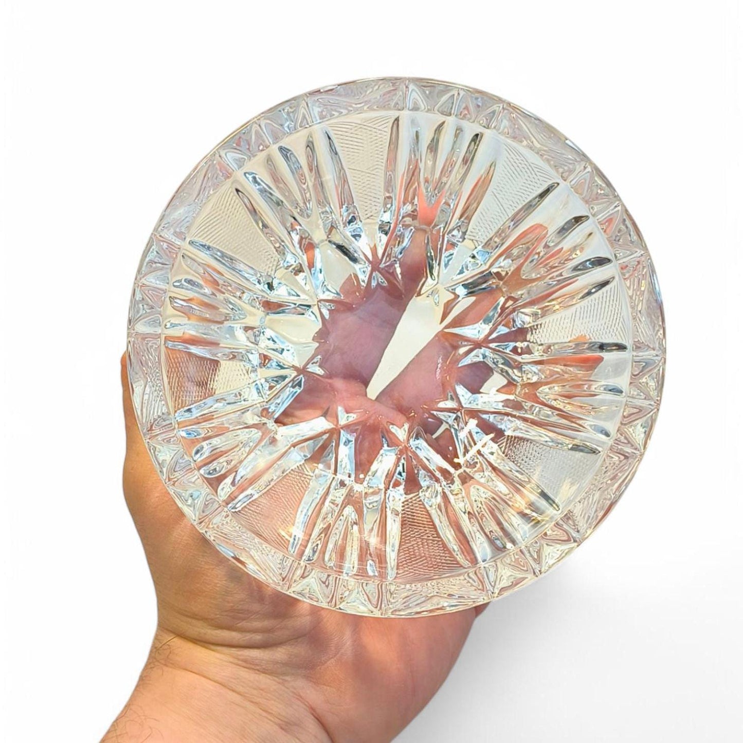 Ribbed Crystal Bowl: Heavy Clear Glass Serving Dish, 1970s