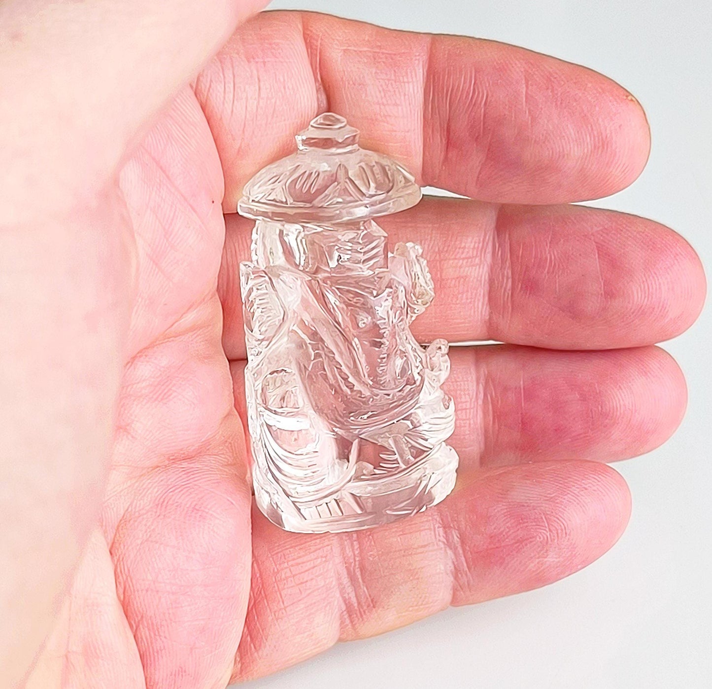 Small Clear Glass Crystal Seated Ganesha Statue, Khmer Ganapati, Hindu Elephant God, 1980s
