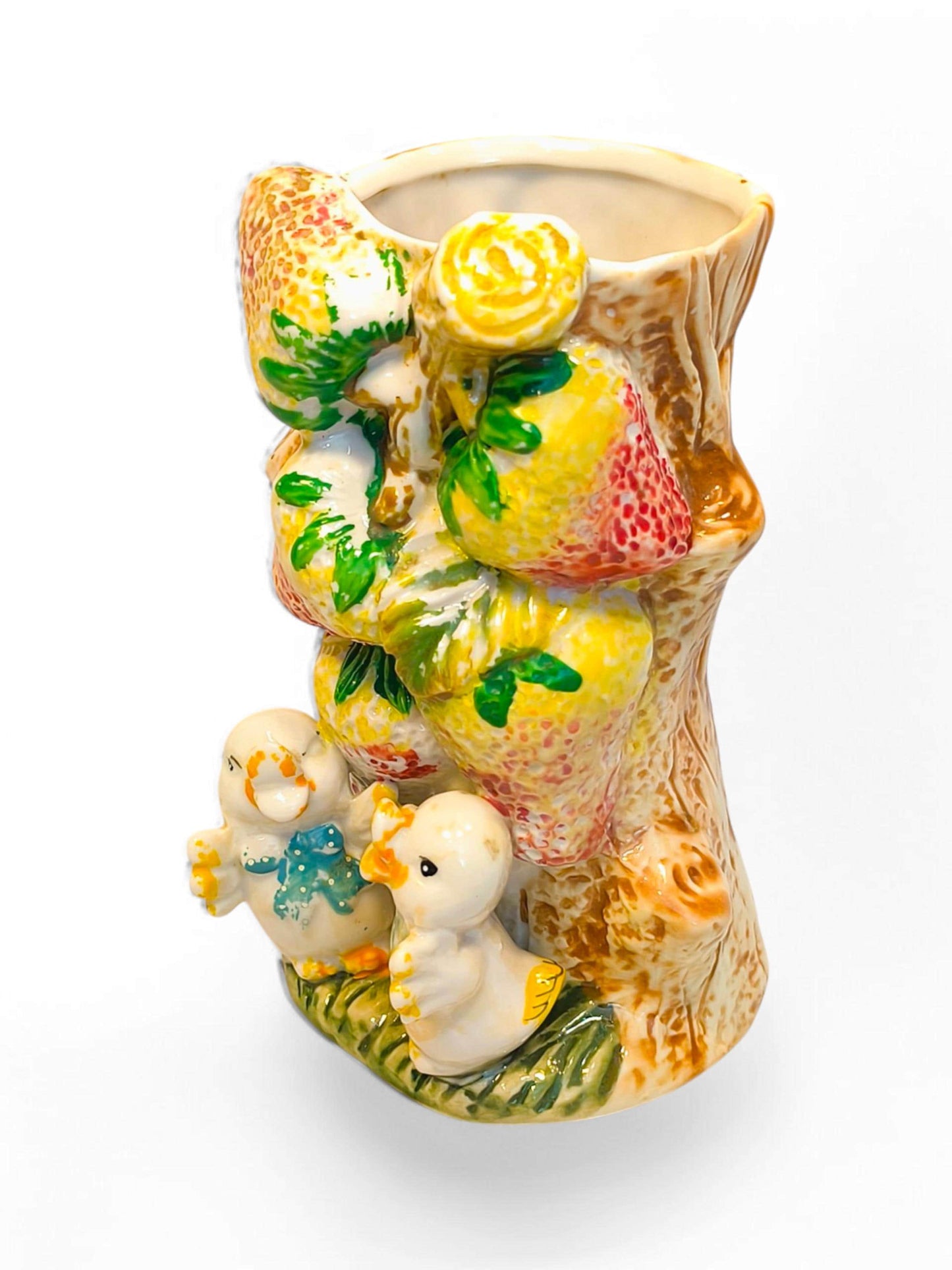 Vintage Handmade Vase with Two Ducklings, USSR 1970s