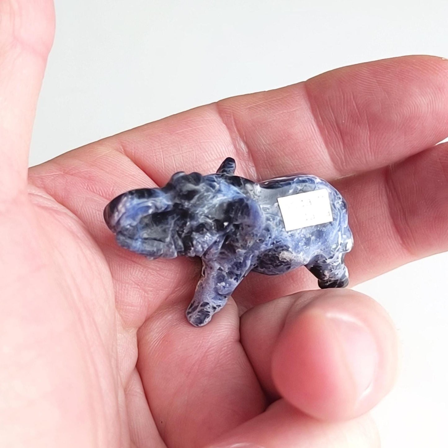 Small Blue Stone Elephant Trunk Lifted Asian Handmade 2000s