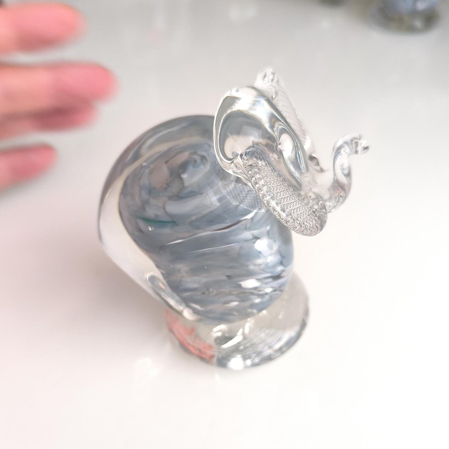 Original Murano Blue Crystal Elephant Sculpture with Raised Trunk 1980s