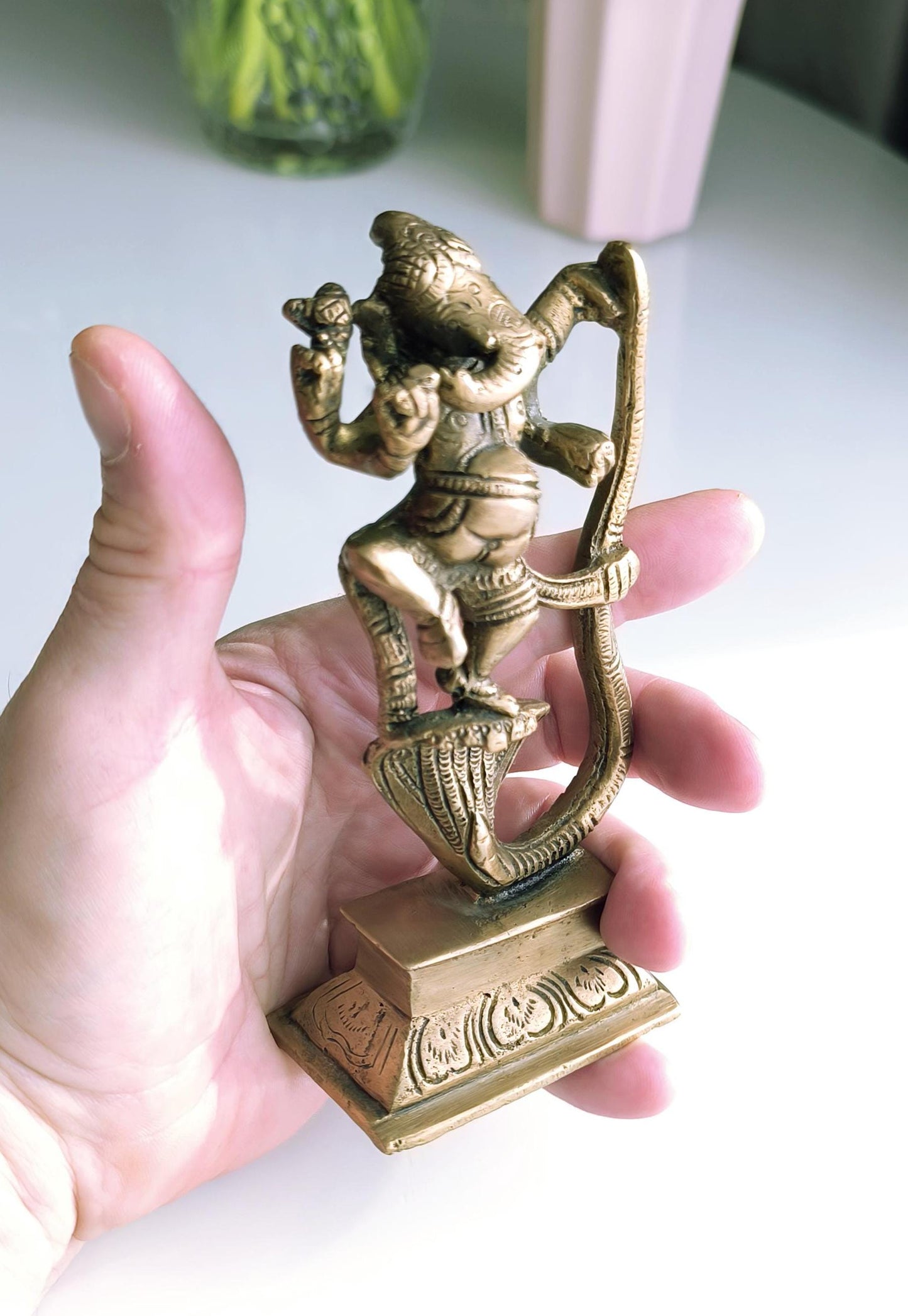Bronze Dancing Ganesha with Snake, Hindu Elephant God Statue, 1980s
