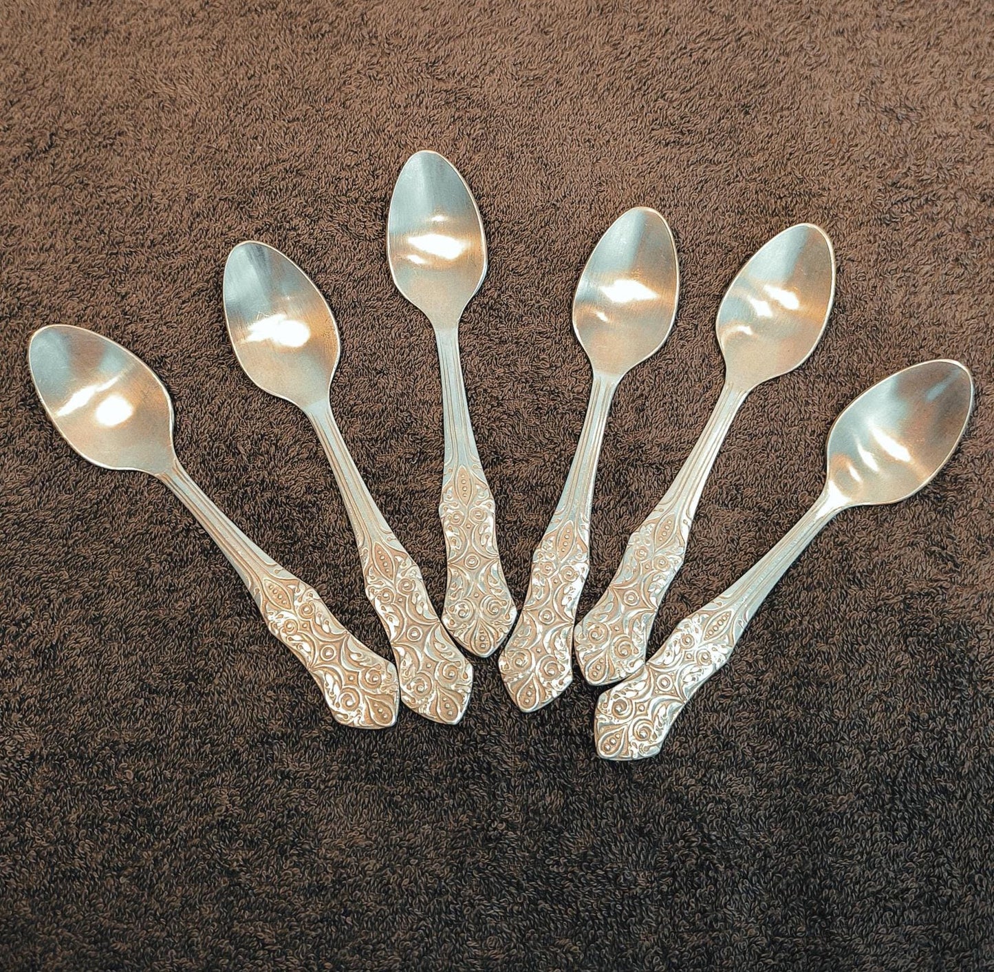Set of 6 Melchior Silver-Tone Teaspoons with Ornamental USSR 1970s