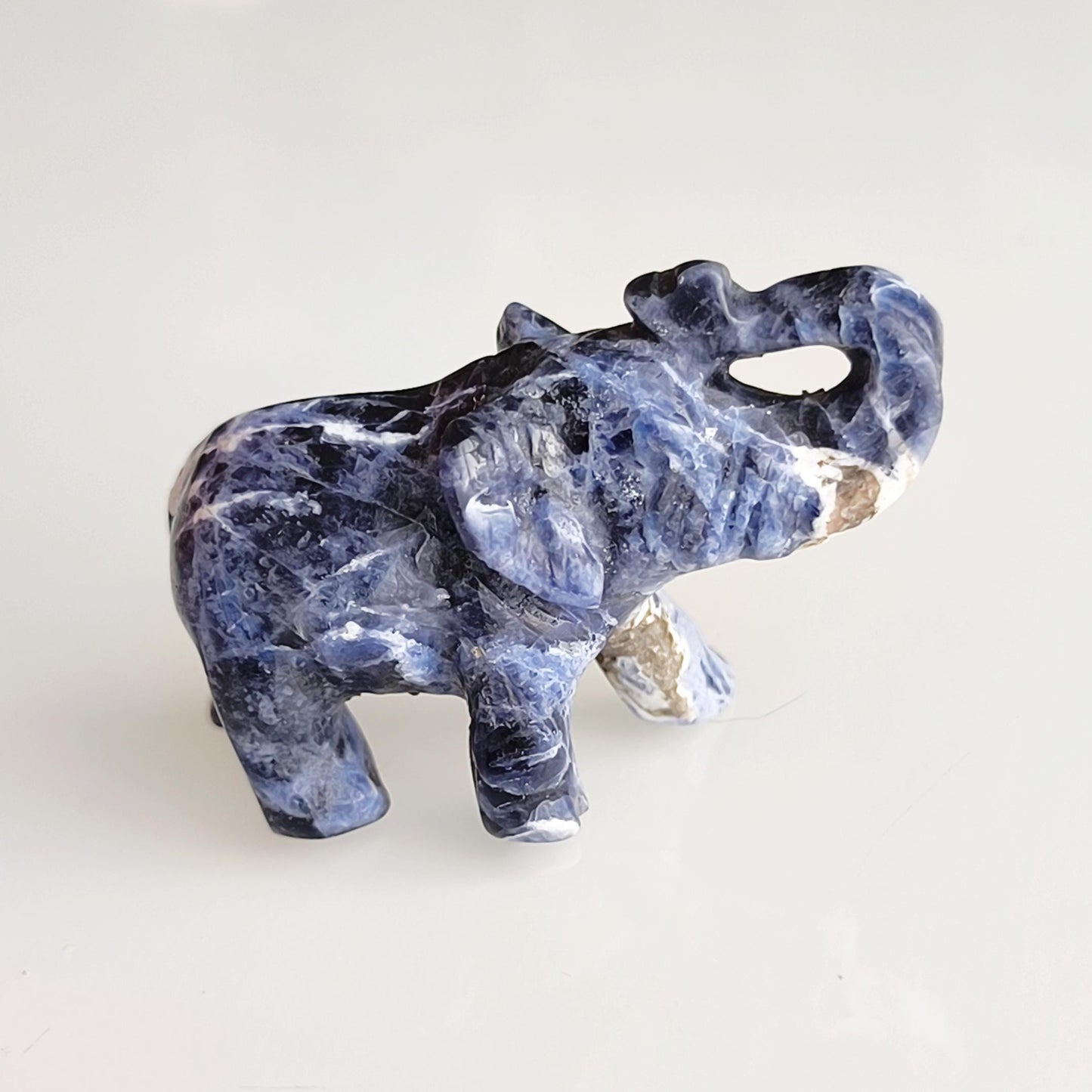 Small Blue Stone Elephant Trunk Lifted Asian Handmade 2000s