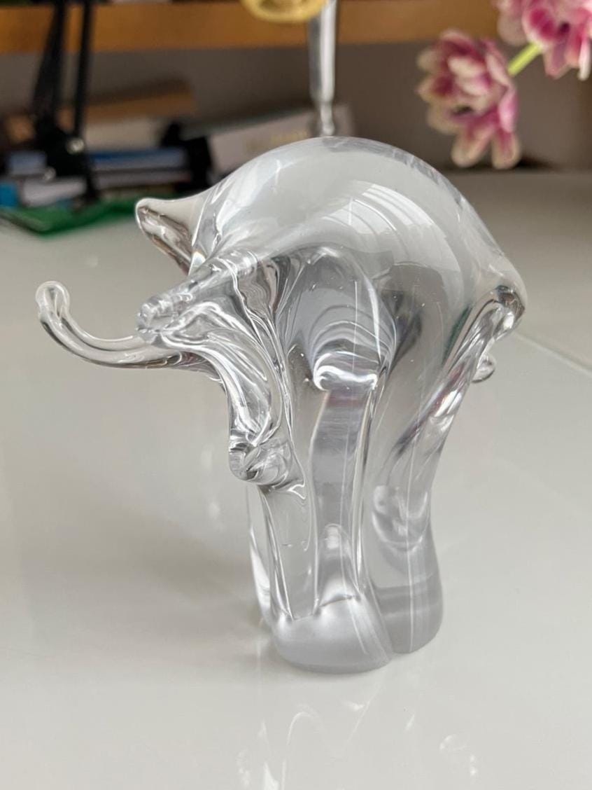 Clear Glass Stylized Elephant Figurine Barcelona 1980s