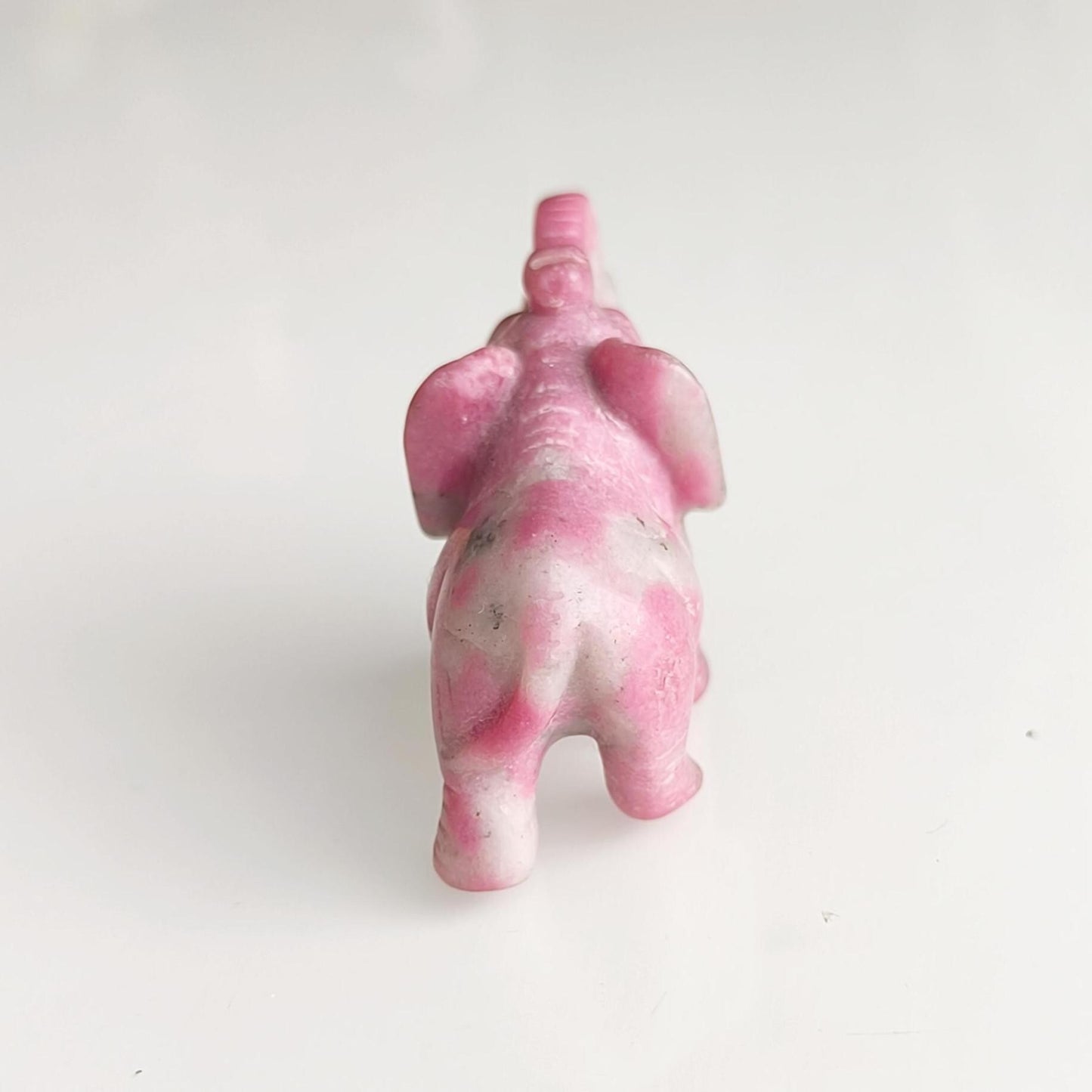 Small Pink Stone Elephant Trunk Up Asian Handmade 2000s