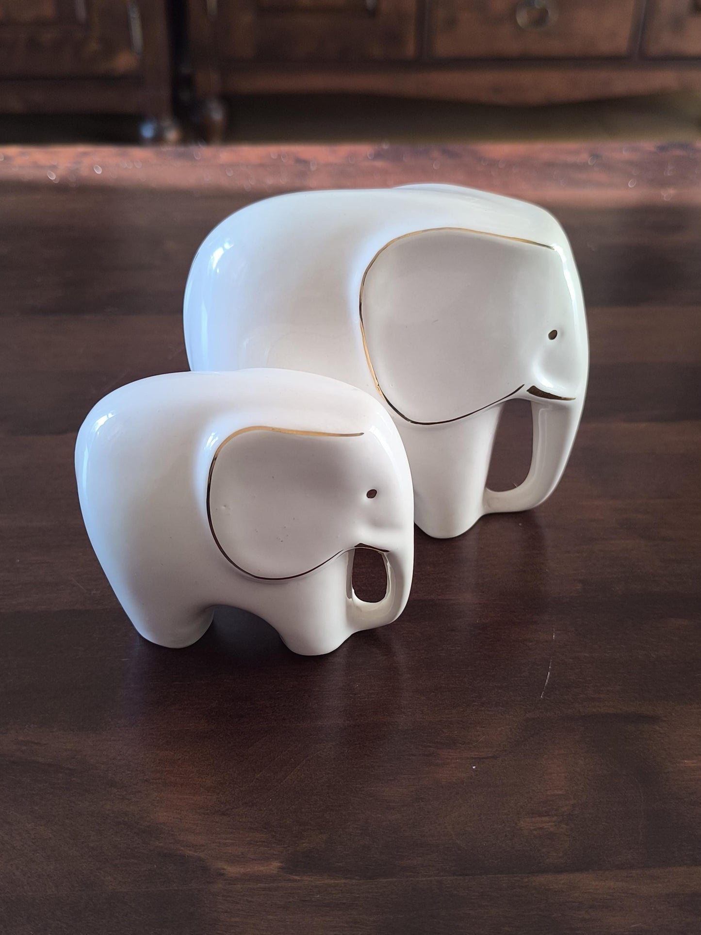 Porcelain Elephant Figurine Pair with Gold Accents, 1970s