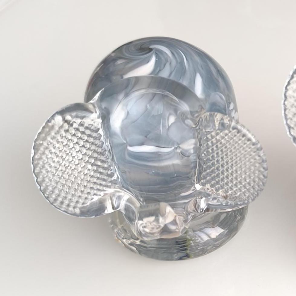 Original Murano Blue Crystal Elephant Sculpture with Raised Trunk 1980s